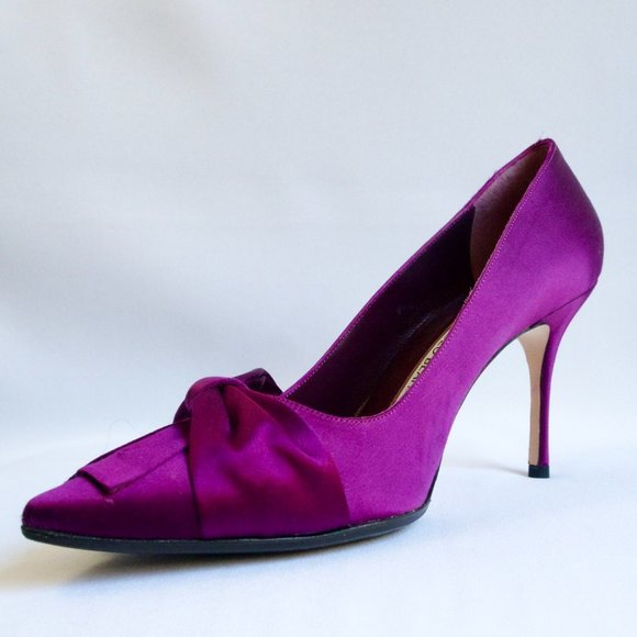 Manolo Blahnik Beccara 90 Fuchsia Satin Bow Pumps BWT Sole Protected - Picture 4 of 11